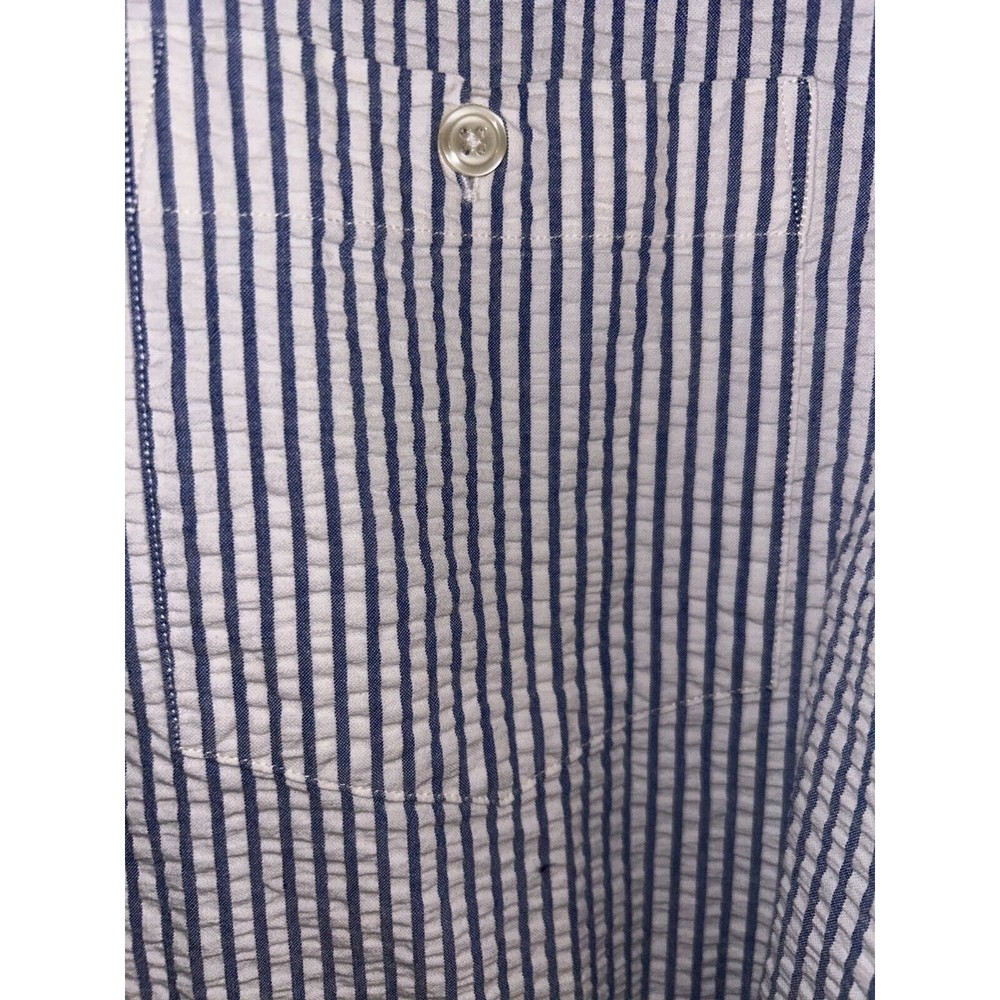 Banana Republic Seersucker Mens Sz L Standard Fit Blue Stripe Short Sleeve Shirt - Picture 4 of 7